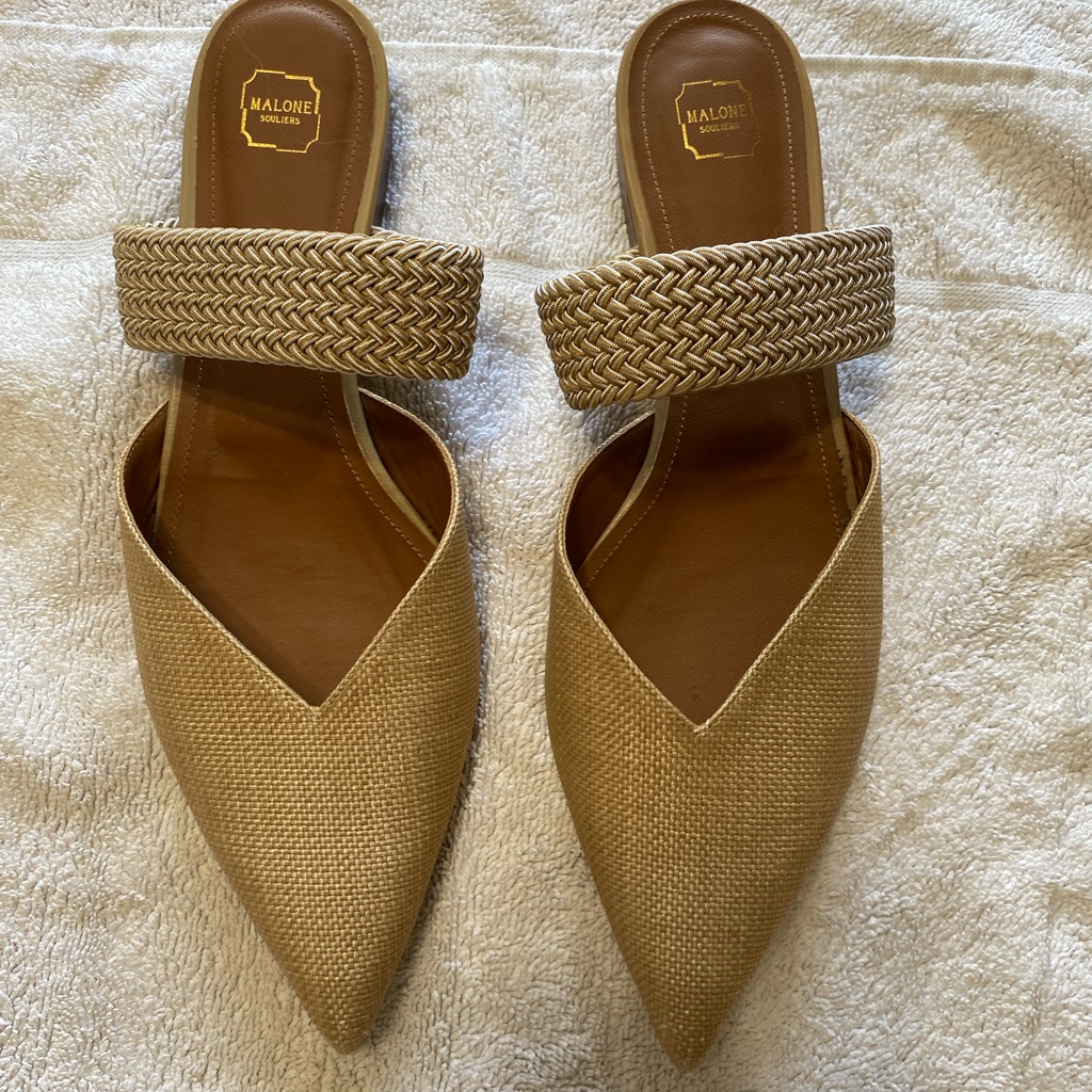 Authentic Almost Brand New Malone Soulier Rafia Mules